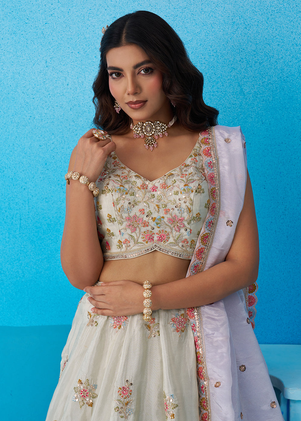 Buy Now Green Tissue Sequins & Zari Embroidery Lehenga Choli Online in US, UK, Canada, France, Italy, Germany, Sweden, Denmark, UAE & Worldwide at Empress.