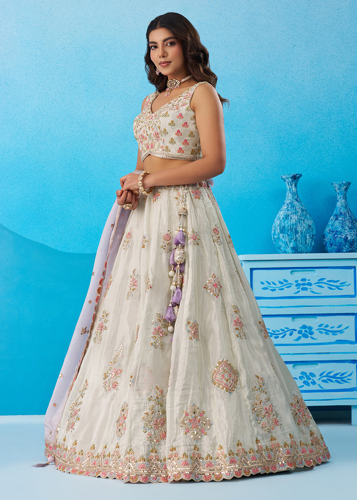 Buy Now Green Tissue Sequins & Zari Embroidery Lehenga Choli Online in US, UK, Canada, France, Italy, Germany, Sweden, Denmark, UAE & Worldwide at Empress.