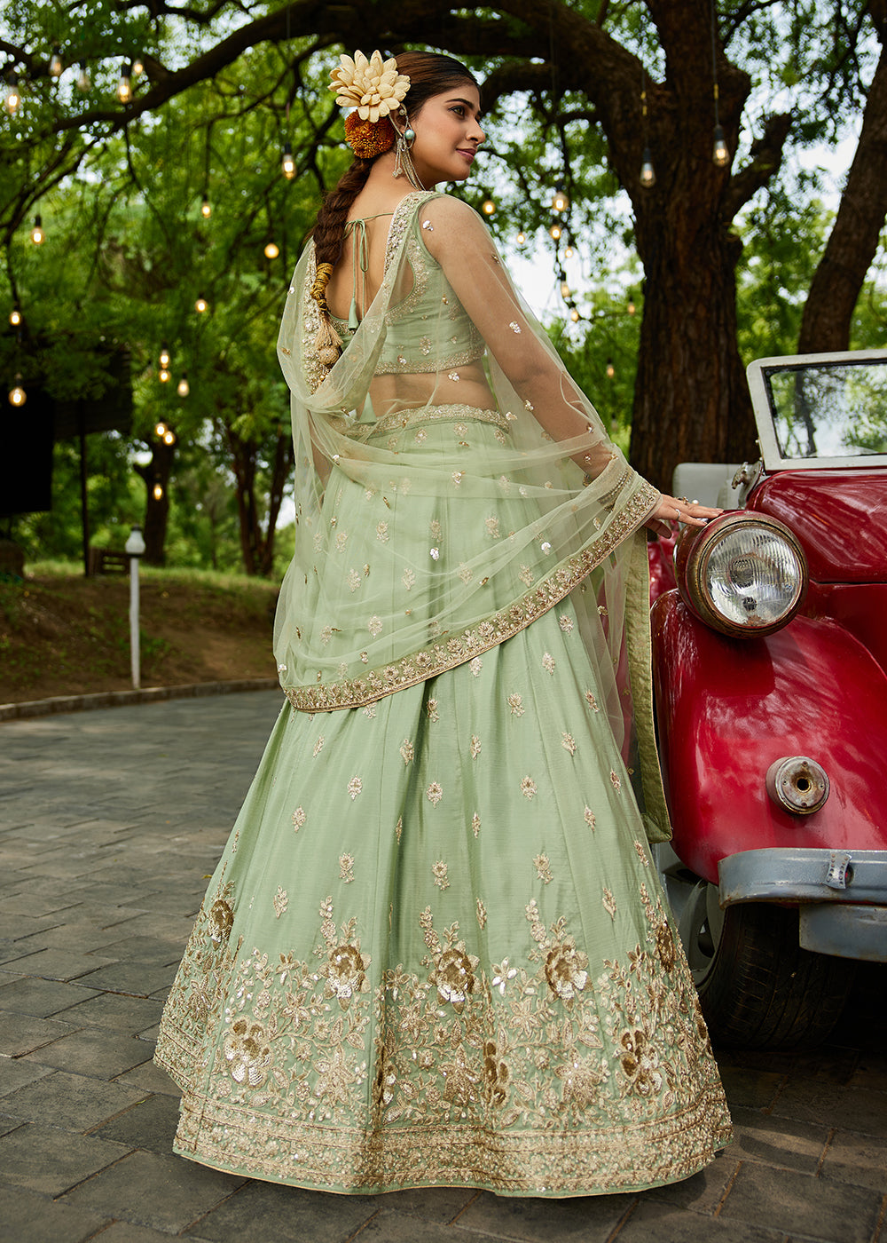 Buy Now Wedding Wear Lime Green Chiffon Embroidered Lehenga Choli Online in USA, UK, Canada, France, Italy, Germany, UAE & Worldwide at Empress Clothing.