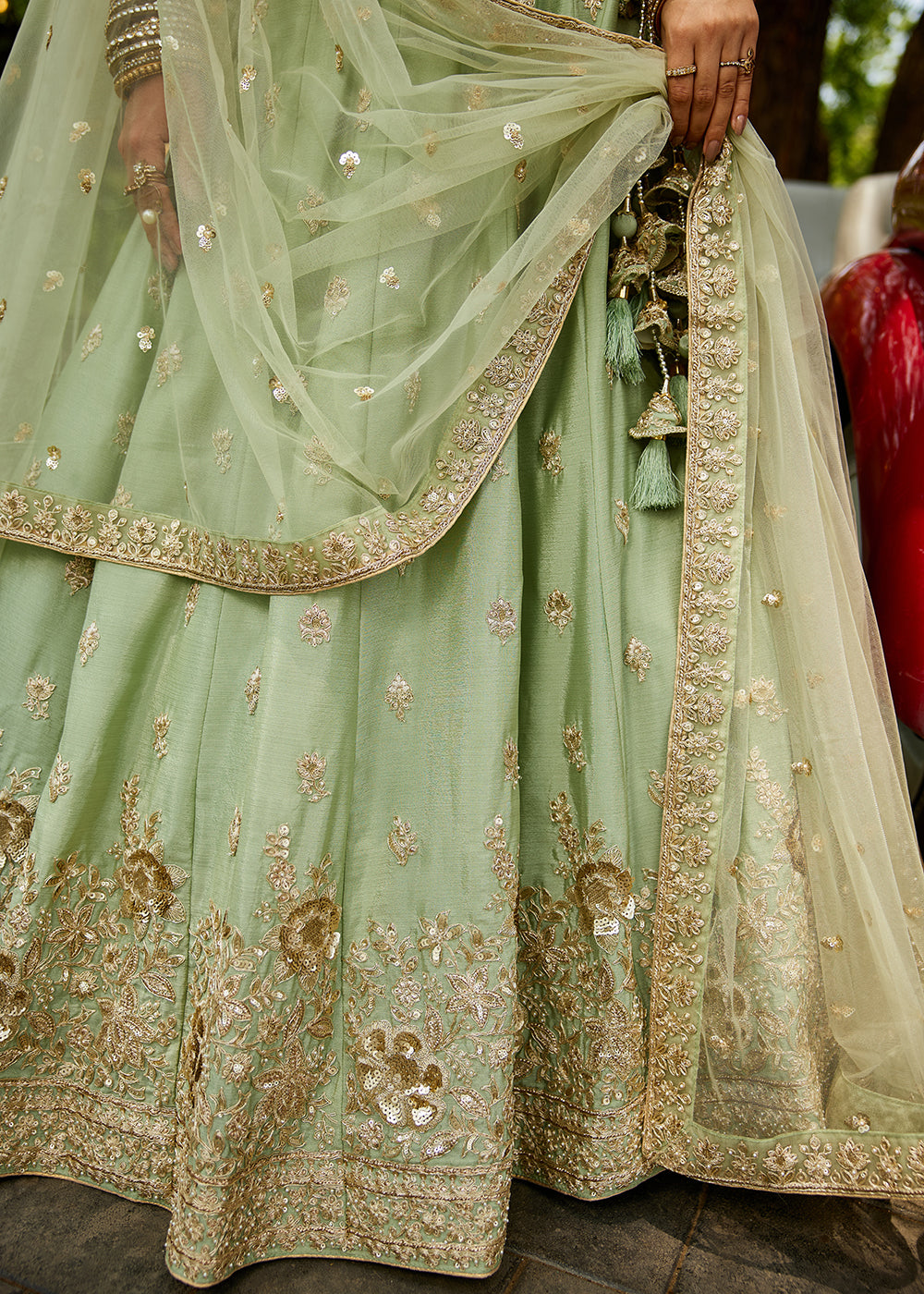 Buy Now Wedding Wear Lime Green Chiffon Embroidered Lehenga Choli Online in USA, UK, Canada, France, Italy, Germany, UAE & Worldwide at Empress Clothing.