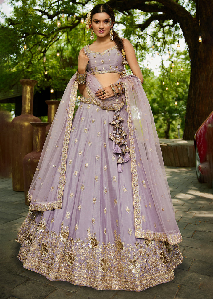 Buy Now Wedding Wear Mauve Chiffon Embroidered Lehenga Choli Online in USA, UK, Canada, France, Italy, Germany, Australia, UAE & Worldwide at Empress Clothing.
