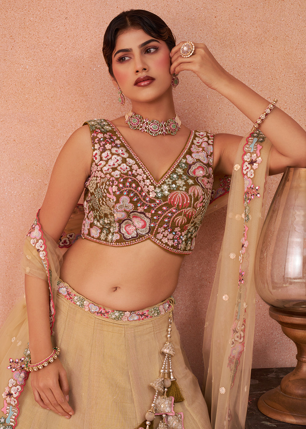 Buy Now Olive & Mustard Embroidered Wedding Lehenga Choli Online in USA, UK, Canada, France, Italy, Germany, UAE, Swiss & Worldwide at Empress Clothing. Buy Now.