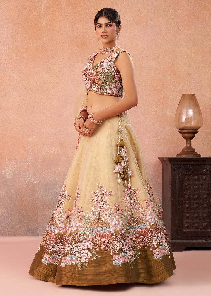 Buy Now Olive & Mustard Embroidered Wedding Lehenga Choli Online in USA, UK, Canada, France, Italy, Germany, UAE, Swiss & Worldwide at Empress Clothing. Buy Now.