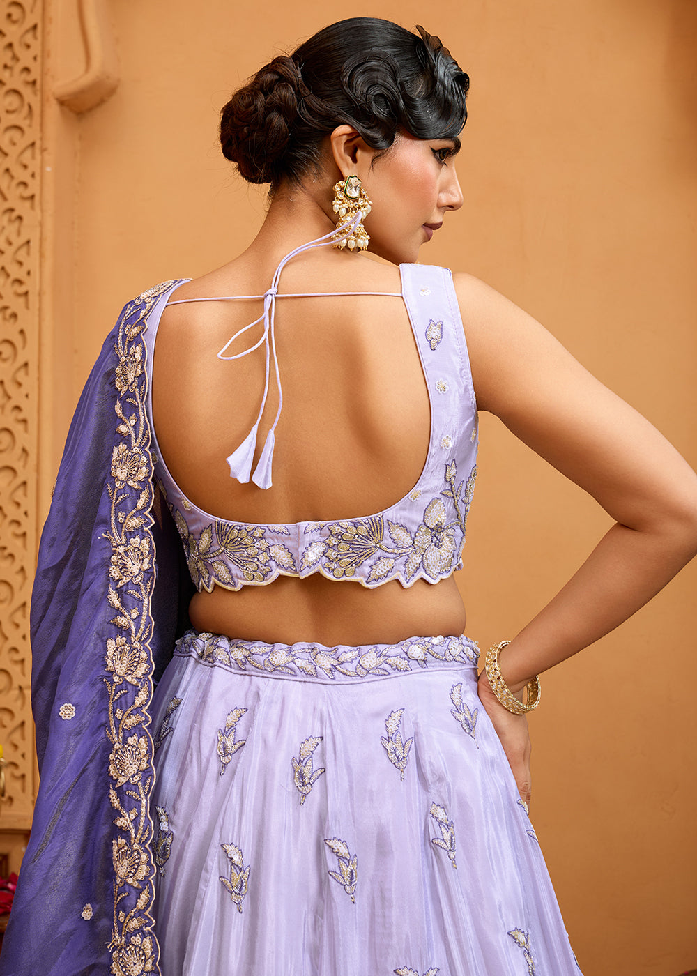 Buy Now Premium Tissue Fabric Lavender Wedding Lehenga Choli Online in US, UK, Canada, France, Italy, Germany, Sweden, Denmark, Greece & Worldwide at Empress.
