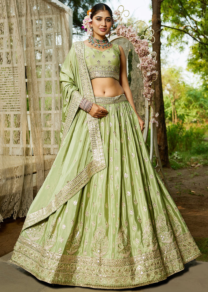 Buy Now Lime Green Cording Embroidered Wedding Lehenga Choli Online in USA, UK, Canada, France, Italy, Germany, Australia, UAE & Worldwide at Empress Clothing.