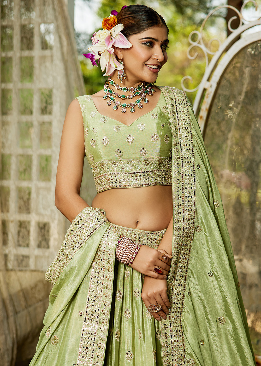 Buy Now Lime Green Cording Embroidered Wedding Lehenga Choli Online in USA, UK, Canada, France, Italy, Germany, Australia, UAE & Worldwide at Empress Clothing.