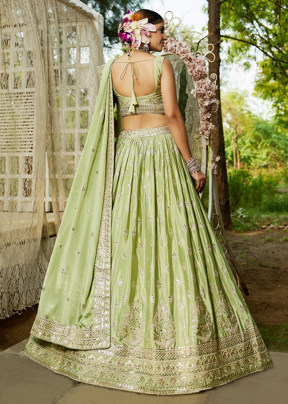 Buy Now Lime Green Cording Embroidered Wedding Lehenga Choli Online in USA, UK, Canada, France, Italy, Germany, Australia, UAE & Worldwide at Empress Clothing.
