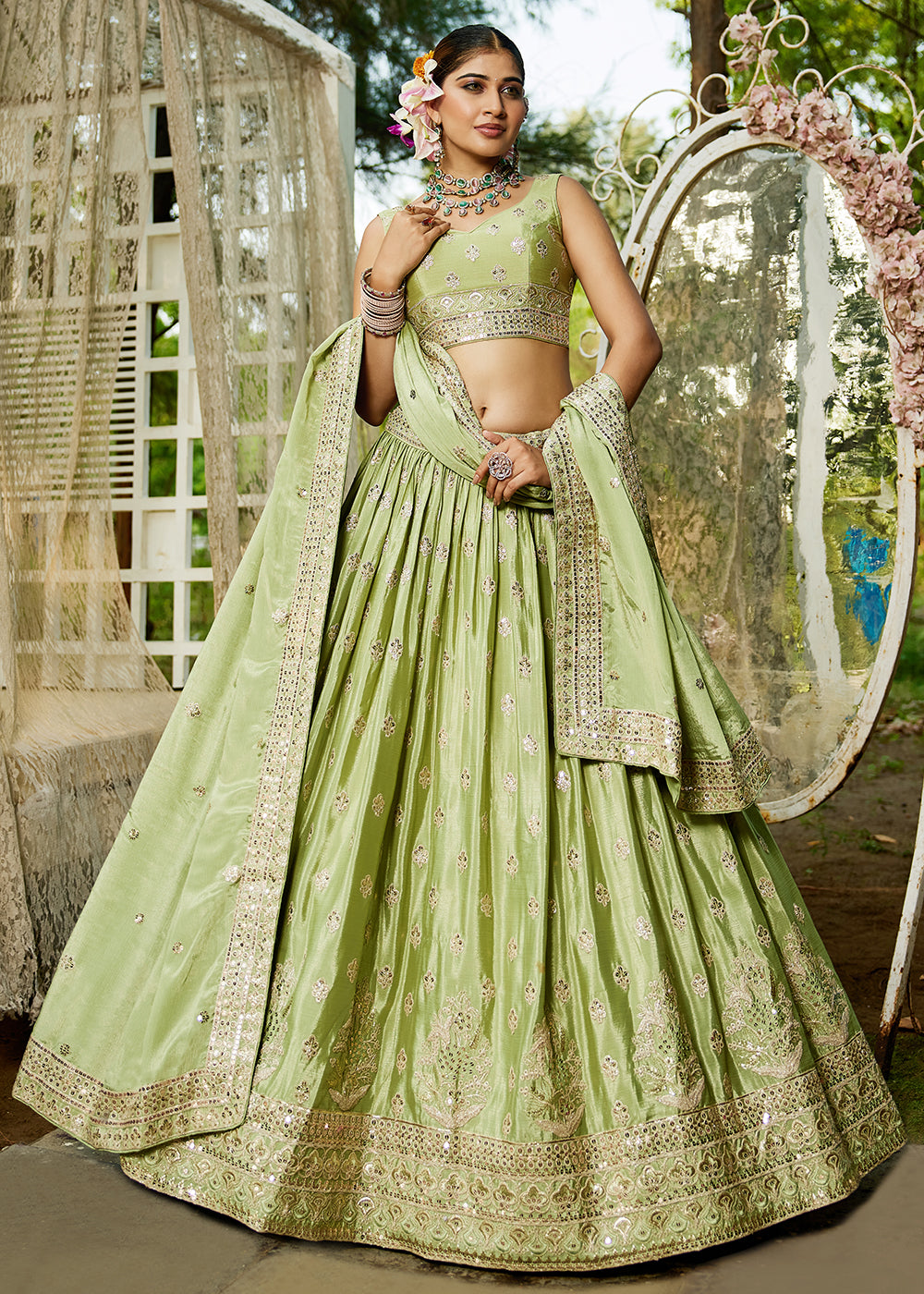 Buy Now Lime Green Cording Embroidered Wedding Lehenga Choli Online in USA, UK, Canada, France, Italy, Germany, Australia, UAE & Worldwide at Empress Clothing.