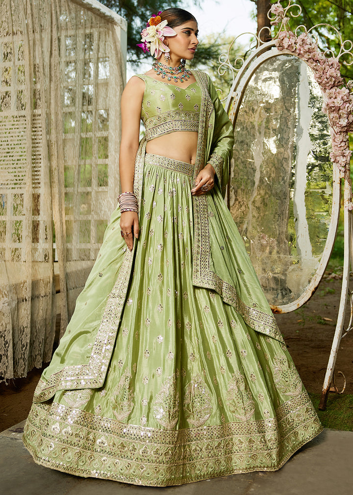 Buy Now Lime Green Cording Embroidered Wedding Lehenga Choli Online in USA, UK, Canada, France, Italy, Germany, Australia, UAE & Worldwide at Empress Clothing.
