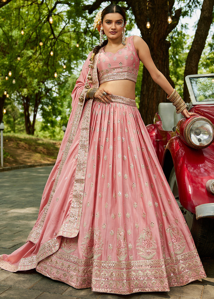 Buy Now Pink Cording Embroidered Wedding Lehenga Choli Online in USA, UK, Canada, France, Italy, Germany, Australia, UAE & Worldwide at Empress Clothing.