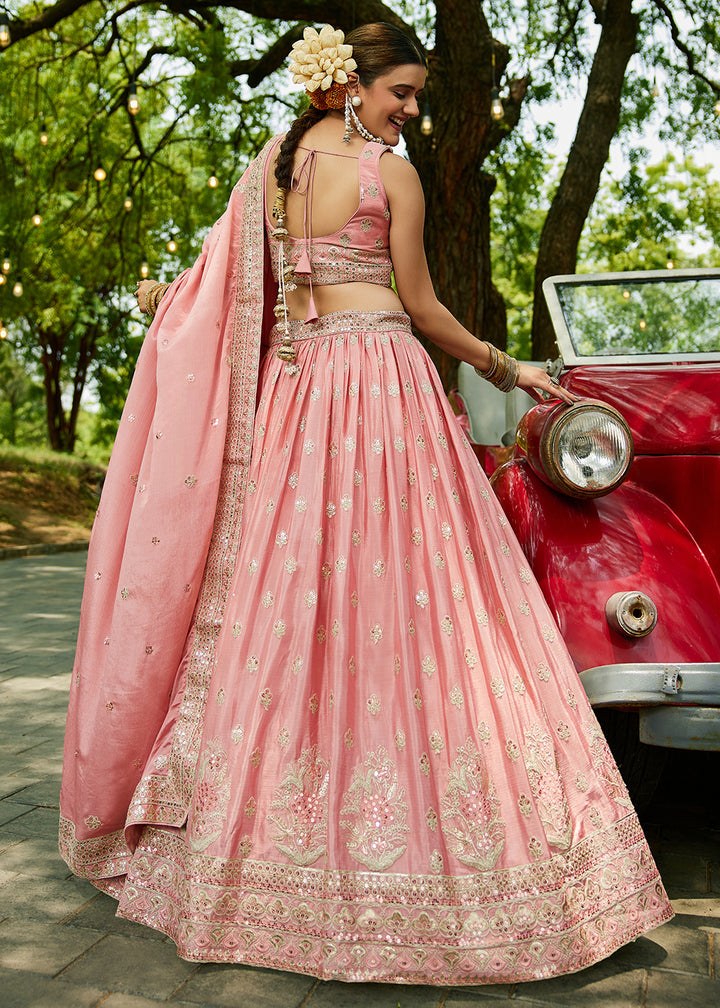 Buy Now Pink Cording Embroidered Wedding Lehenga Choli Online in USA, UK, Canada, France, Italy, Germany, Australia, UAE & Worldwide at Empress Clothing.