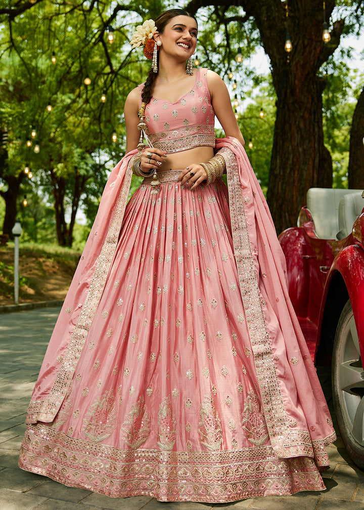 Buy Now Pink Cording Embroidered Wedding Lehenga Choli Online in USA, UK, Canada, France, Italy, Germany, Australia, UAE & Worldwide at Empress Clothing.