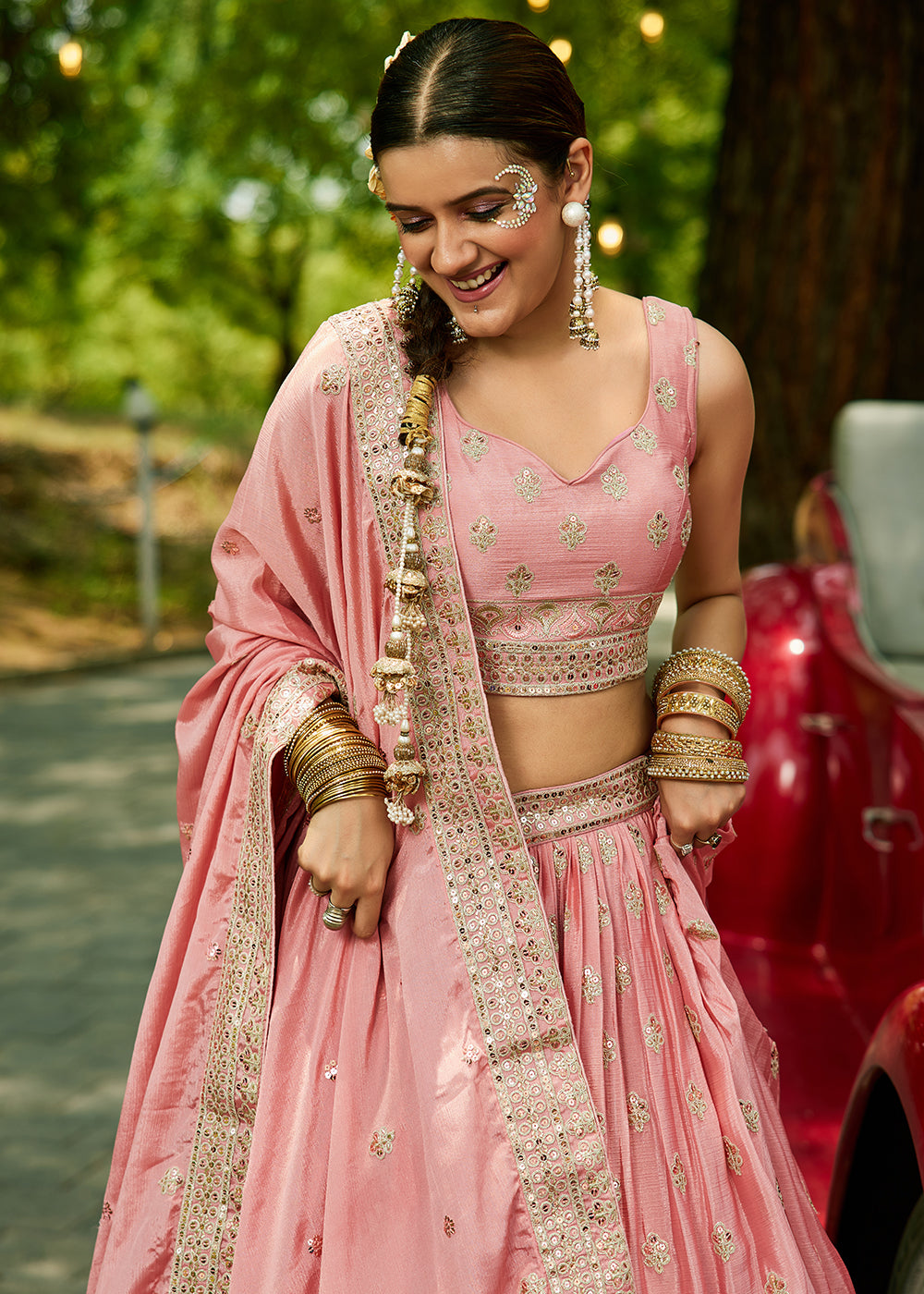 Buy Now Pink Cording Embroidered Wedding Lehenga Choli Online in USA, UK, Canada, France, Italy, Germany, Australia, UAE & Worldwide at Empress Clothing.