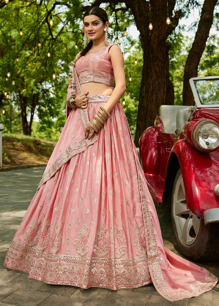 Buy Now Pink Cording Embroidered Wedding Lehenga Choli Online in USA, UK, Canada, France, Italy, Germany, Australia, UAE & Worldwide at Empress Clothing.