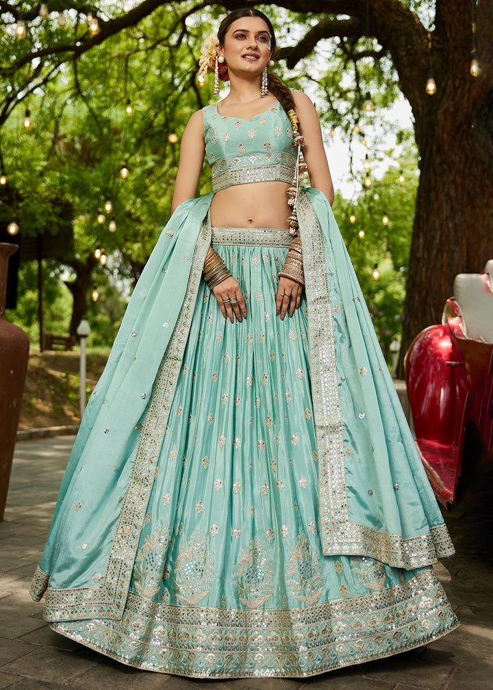 Buy Now Sea Green Cording Embroidered Wedding Lehenga Choli Online in USA, UK, Canada, France, Italy, Germany, Australia, UAE & Worldwide at Empress Clothing.