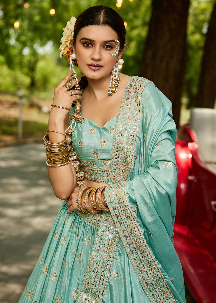 Buy Now Sea Green Cording Embroidered Wedding Lehenga Choli Online in USA, UK, Canada, France, Italy, Germany, Australia, UAE & Worldwide at Empress Clothing.