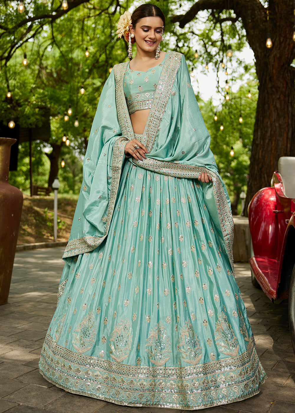 Buy Now Sea Green Cording Embroidered Wedding Lehenga Choli Online in USA, UK, Canada, France, Italy, Germany, Australia, UAE & Worldwide at Empress Clothing.
