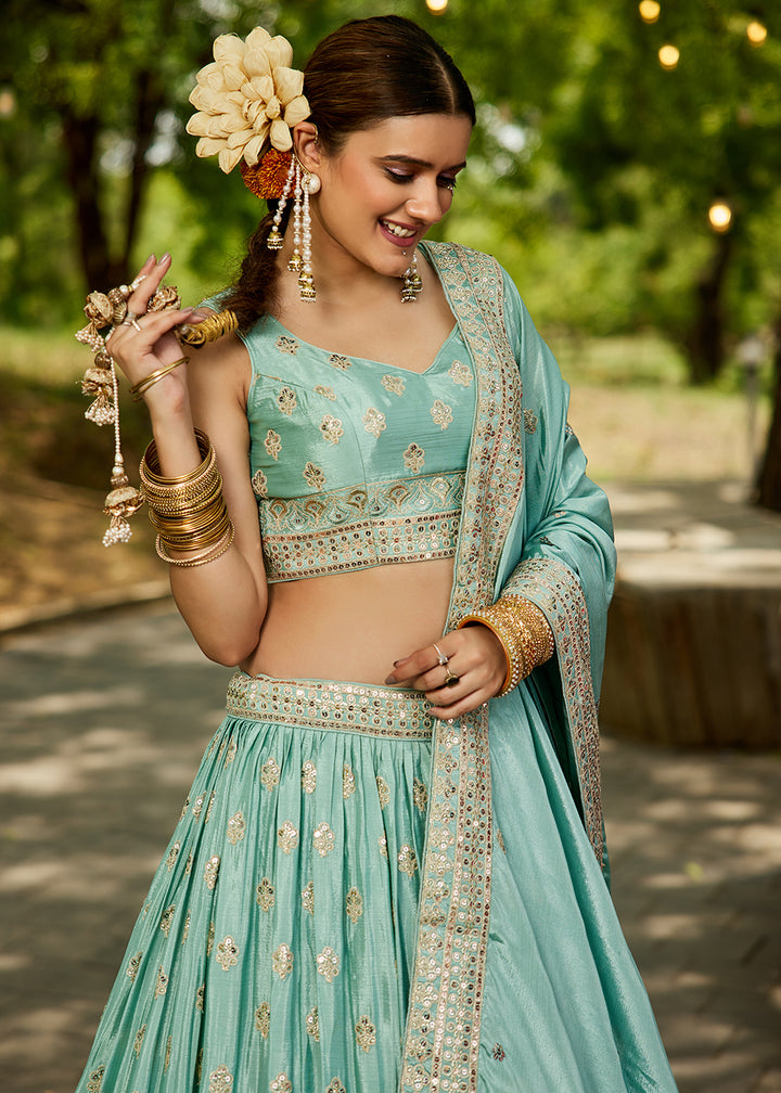 Buy Now Sea Green Cording Embroidered Wedding Lehenga Choli Online in USA, UK, Canada, France, Italy, Germany, Australia, UAE & Worldwide at Empress Clothing.