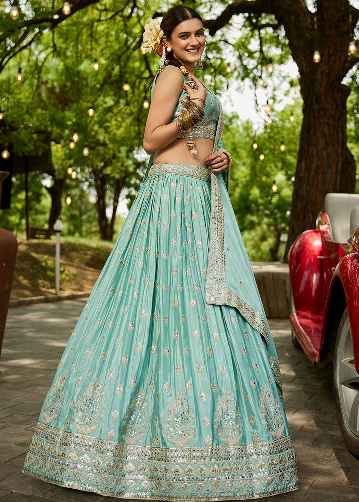 Buy Now Sea Green Cording Embroidered Wedding Lehenga Choli Online in USA, UK, Canada, France, Italy, Germany, Australia, UAE & Worldwide at Empress Clothing.
