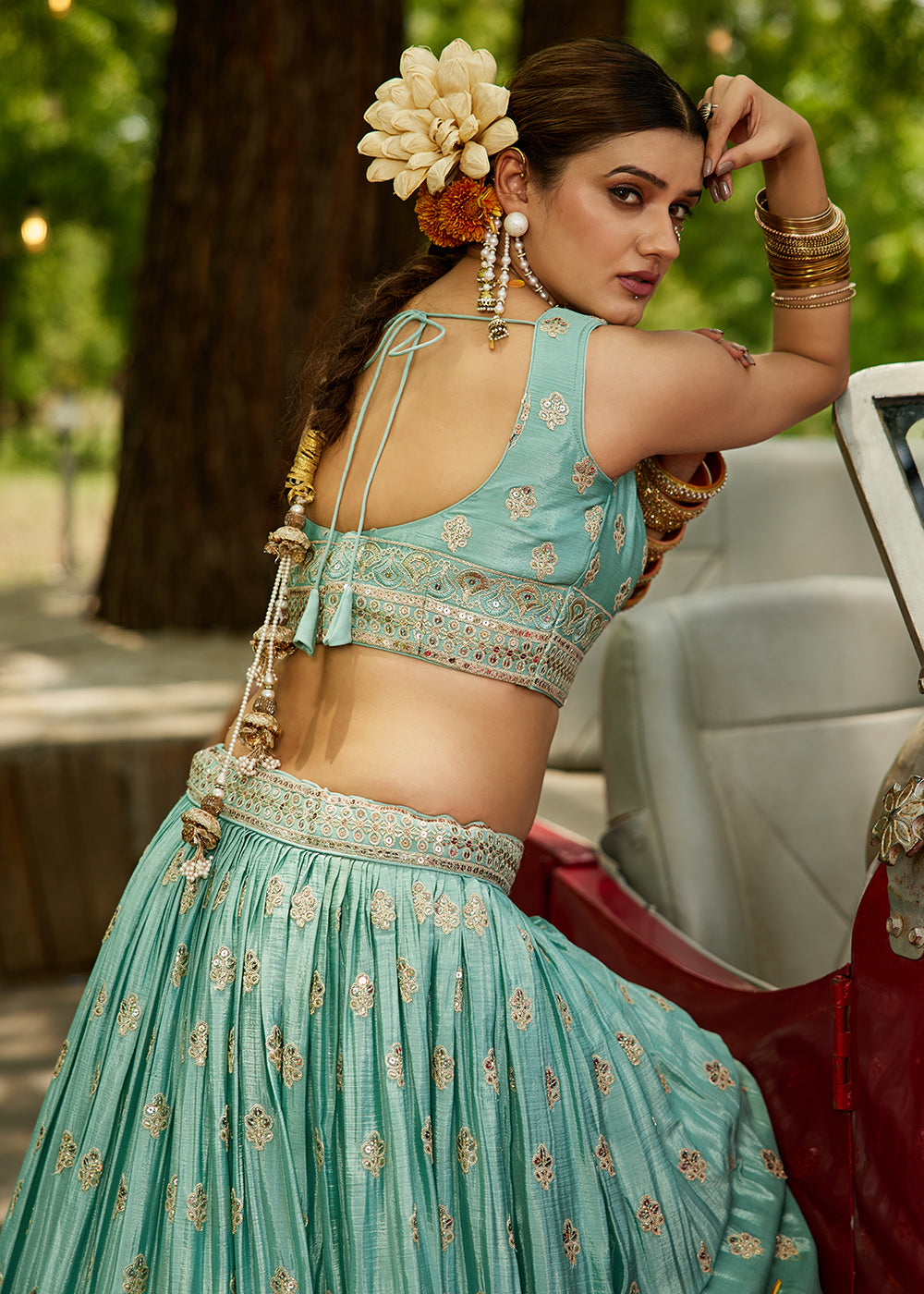 Buy Now Sea Green Cording Embroidered Wedding Lehenga Choli Online in USA, UK, Canada, France, Italy, Germany, Australia, UAE & Worldwide at Empress Clothing.