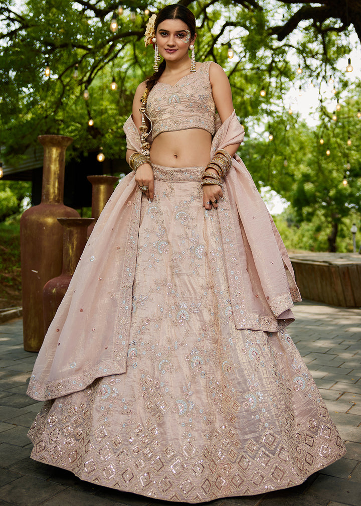 Buy Now Tissue Material Nude Pink Wedding Party Lehenga Choli Online in USA, UK, Canada, France, Italy, Germany, Denmark, UAE & Worldwide at Empress Clothing.