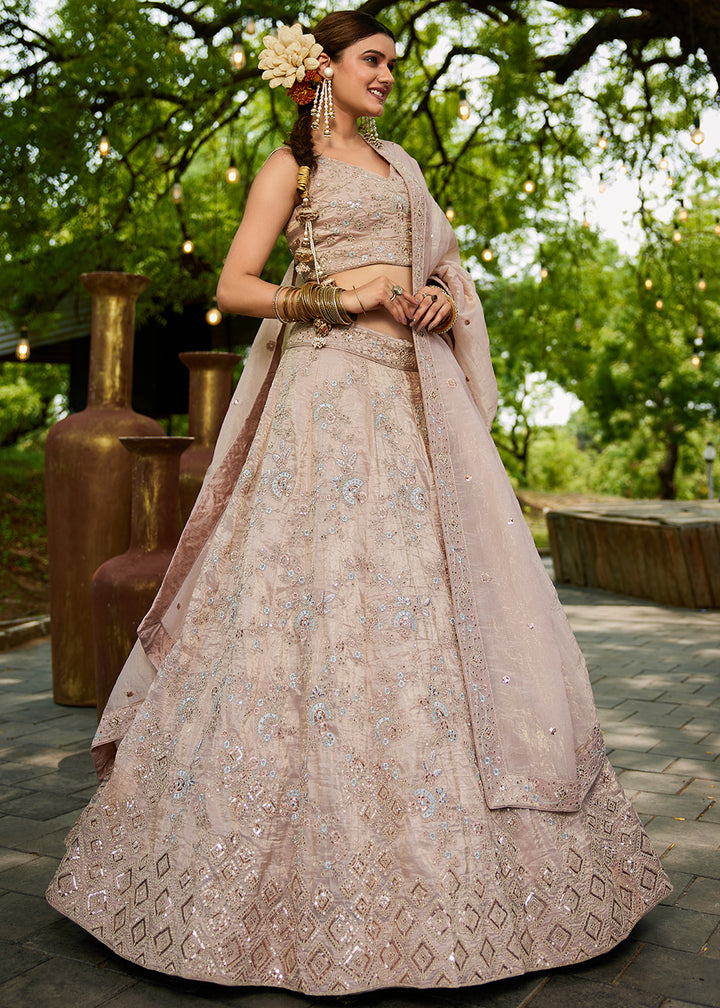Buy Now Tissue Material Nude Pink Wedding Party Lehenga Choli Online in USA, UK, Canada, France, Italy, Germany, Denmark, UAE & Worldwide at Empress Clothing.