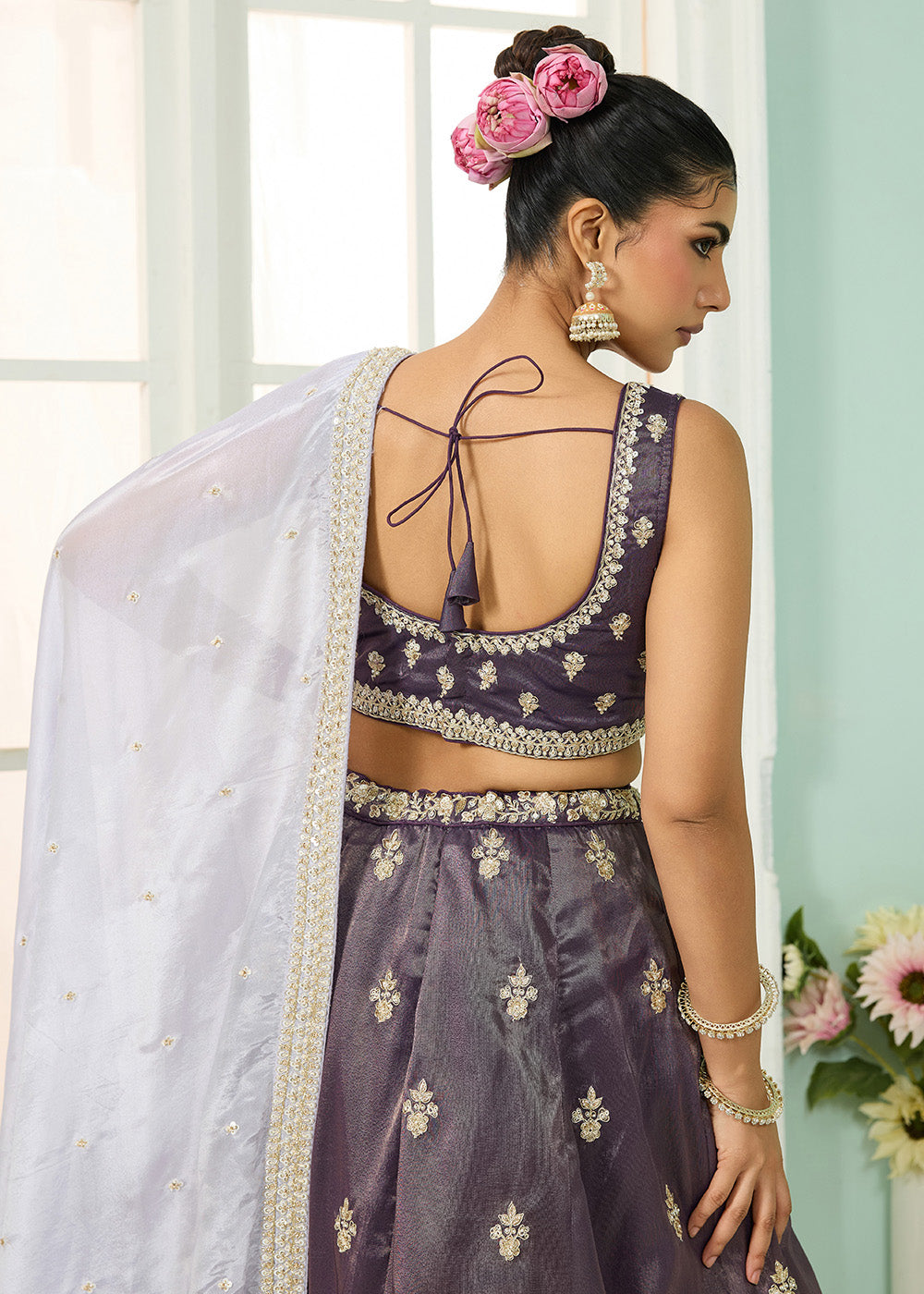 Buy Now Tissue Fabric Purple Embroidered Designer Wedding Lehenga Choli Online in USA, UK, Canada, France, Italy, Germany, UAE & Worldwide at Empress Clothing.
