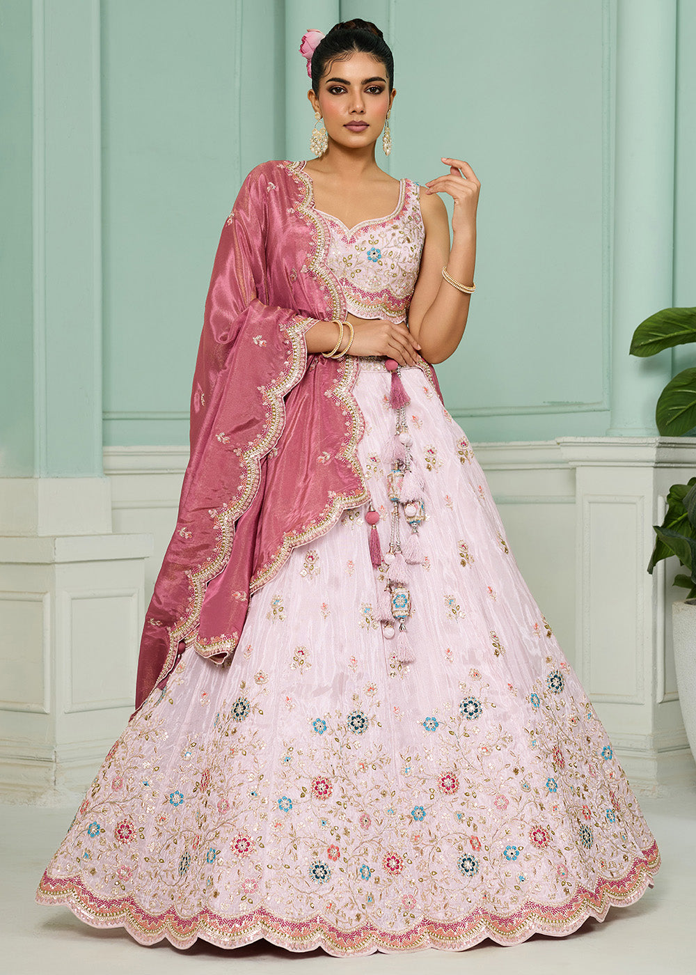 Buy Now Breathtaking Pink Wedding Designer Lehenga Choli Online in US, UK, Canada, France, Italy, Germany, Sweden, Denmark, Greece, UAE & Worldwide at Empress.
