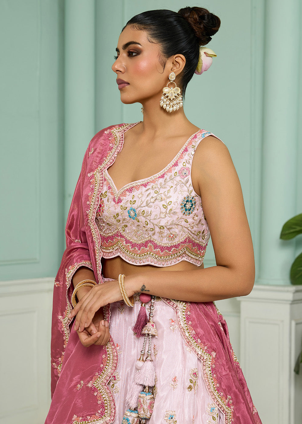 Buy Now Breathtaking Pink Wedding Designer Lehenga Choli Online in US, UK, Canada, France, Italy, Germany, Sweden, Denmark, Greece, UAE & Worldwide at Empress.