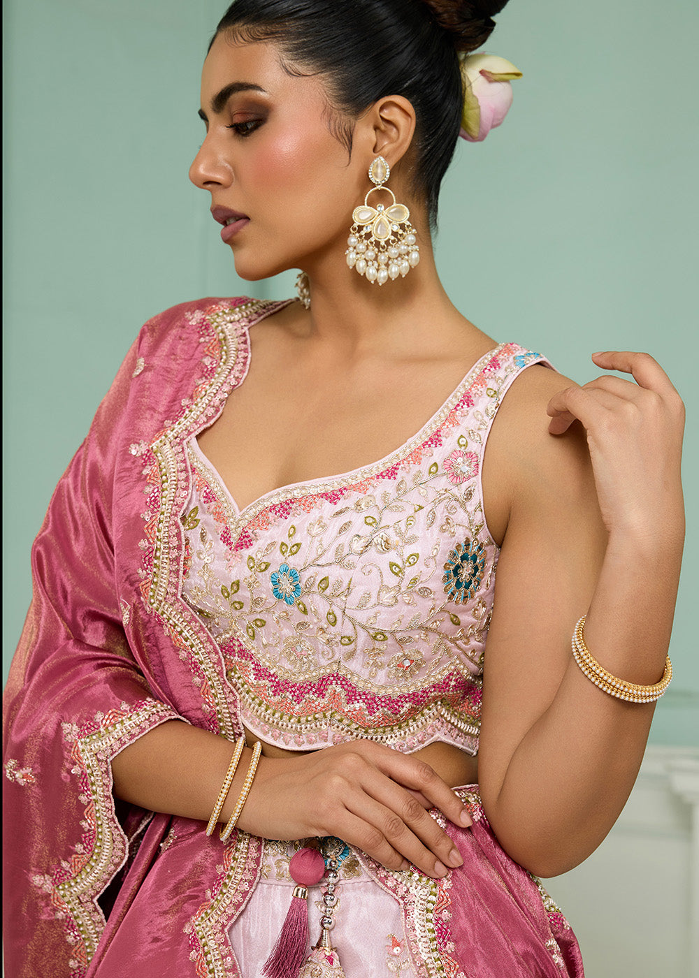 Buy Now Breathtaking Pink Wedding Designer Lehenga Choli Online in US, UK, Canada, France, Italy, Germany, Sweden, Denmark, Greece, UAE & Worldwide at Empress.