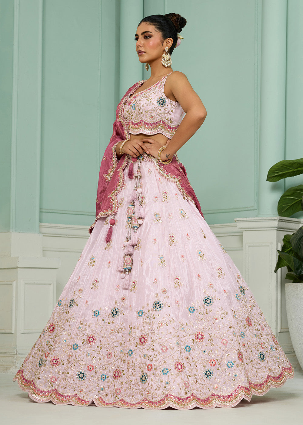 Buy Now Breathtaking Pink Wedding Designer Lehenga Choli Online in US, UK, Canada, France, Italy, Germany, Sweden, Denmark, Greece, UAE & Worldwide at Empress.