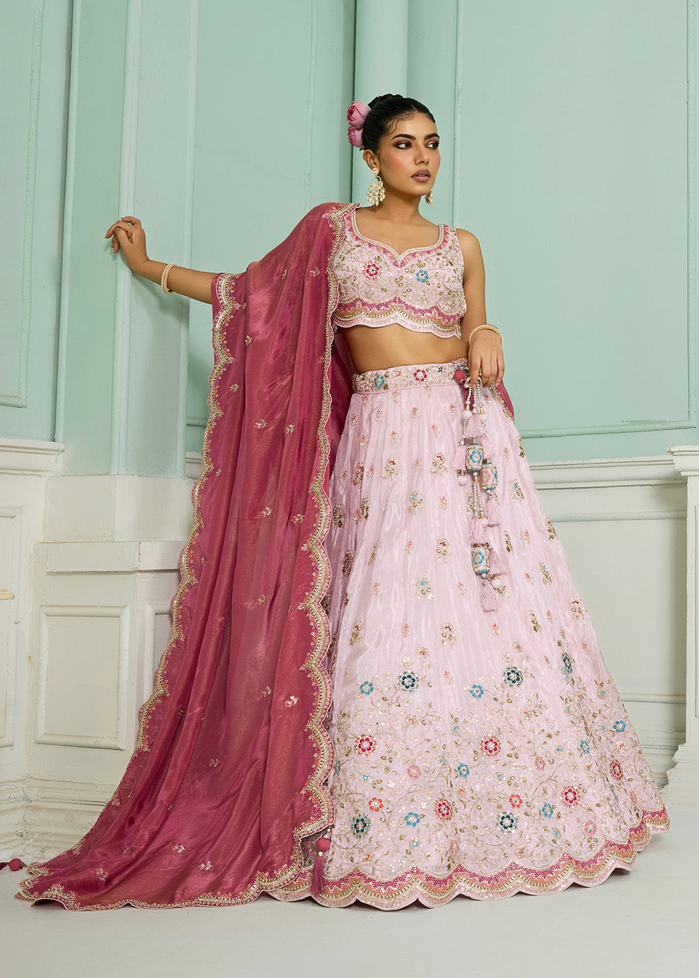 Buy Now Breathtaking Pink Wedding Designer Lehenga Choli Online in US, UK, Canada, France, Italy, Germany, Sweden, Denmark, Greece, UAE & Worldwide at Empress.
