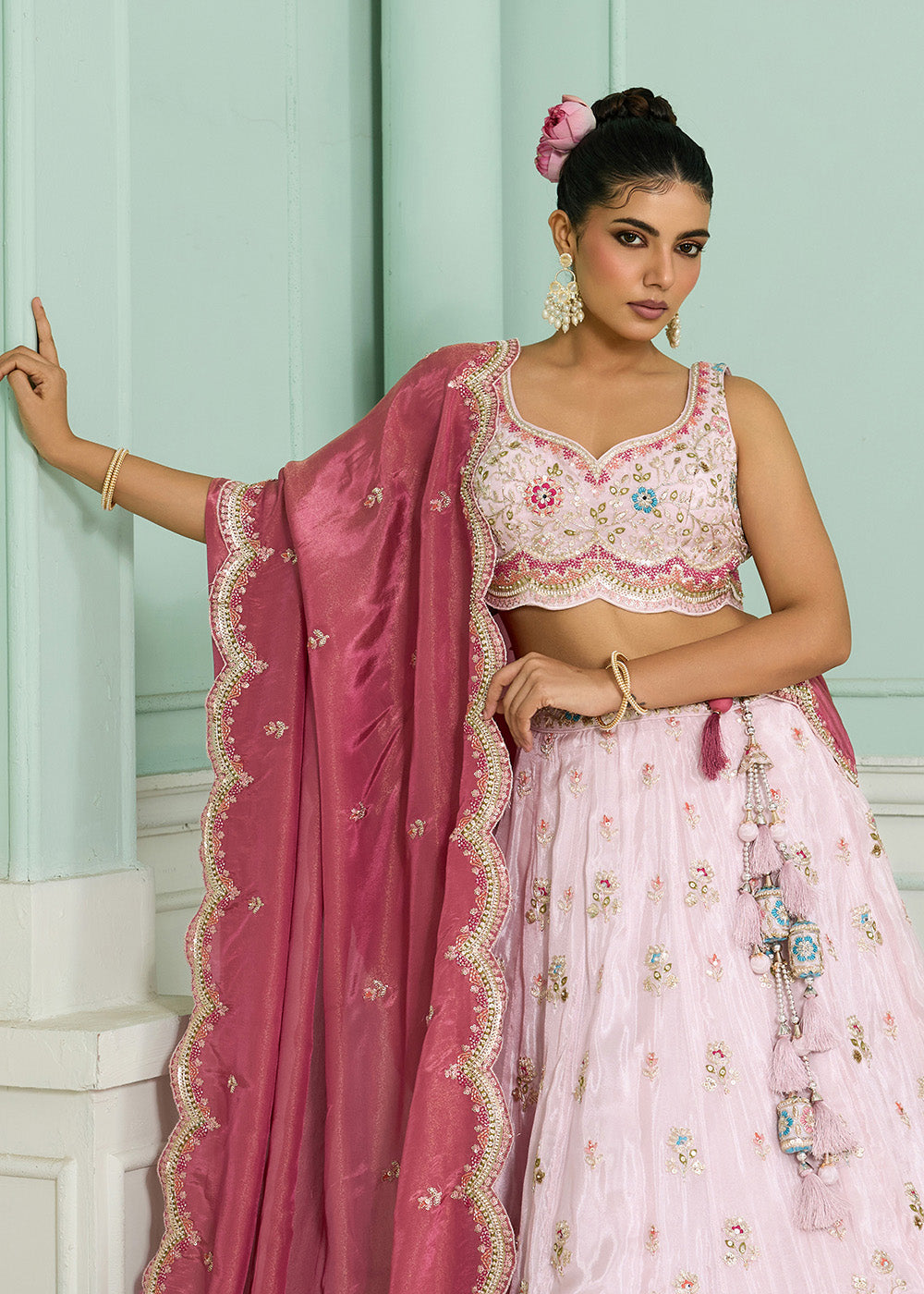 Buy Now Breathtaking Pink Wedding Designer Lehenga Choli Online in US, UK, Canada, France, Italy, Germany, Sweden, Denmark, Greece, UAE & Worldwide at Empress.