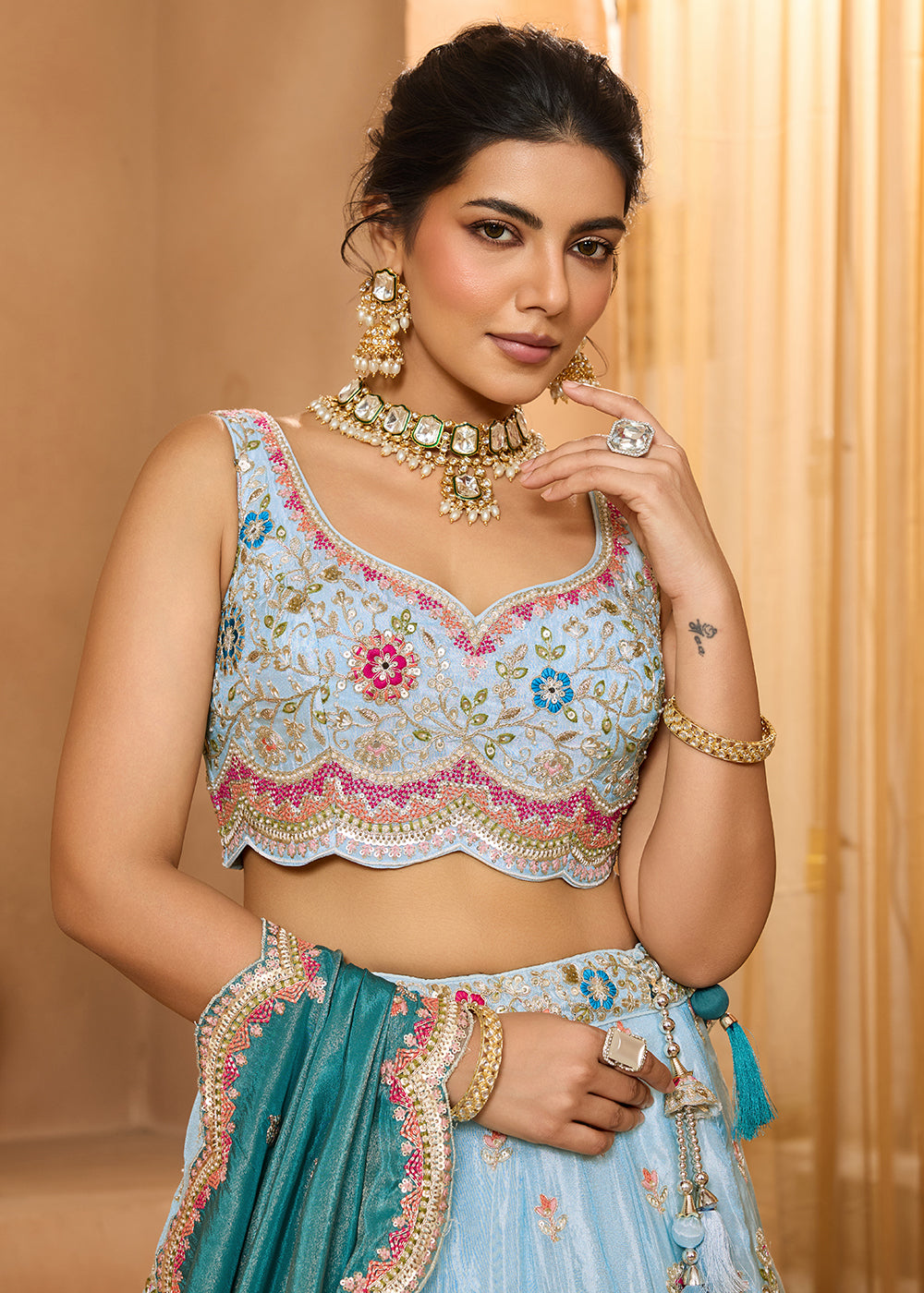 Buy Now Breathtaking Turquoise Blue Wedding Designer Lehenga Choli Online in US, UK, Canada, France, Italy, Germany, Sweden, Denmark, Greece, UAE & Worldwide at Empress.