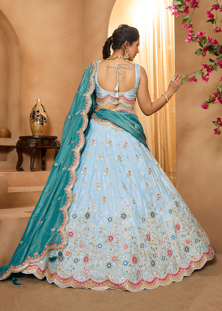 Buy Now Breathtaking Turquoise Blue Wedding Designer Lehenga Choli Online in US, UK, Canada, France, Italy, Germany, Sweden, Denmark, Greece, UAE & Worldwide at Empress.