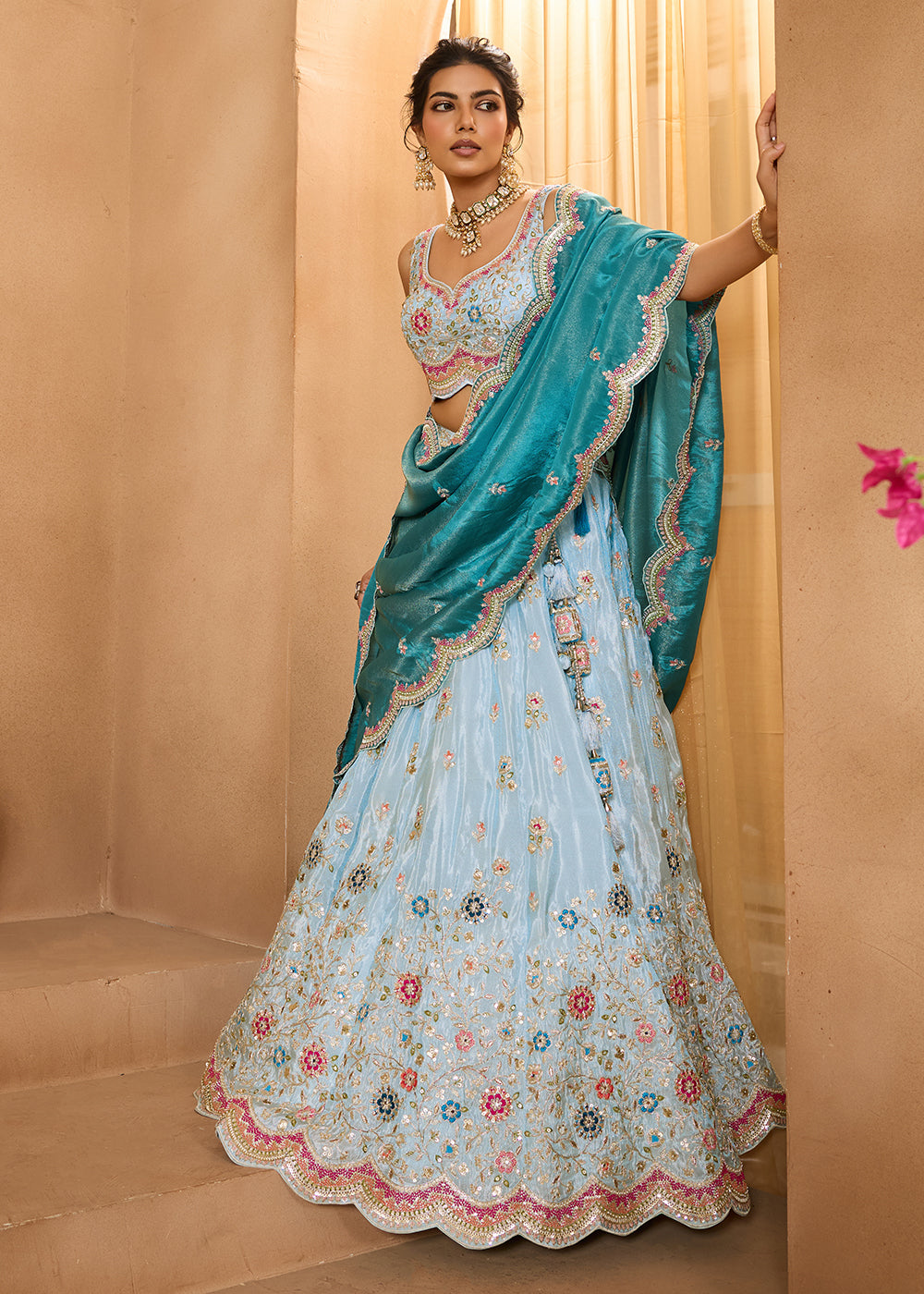 Buy Now Breathtaking Turquoise Blue Wedding Designer Lehenga Choli Online in US, UK, Canada, France, Italy, Germany, Sweden, Denmark, Greece, UAE & Worldwide at Empress.