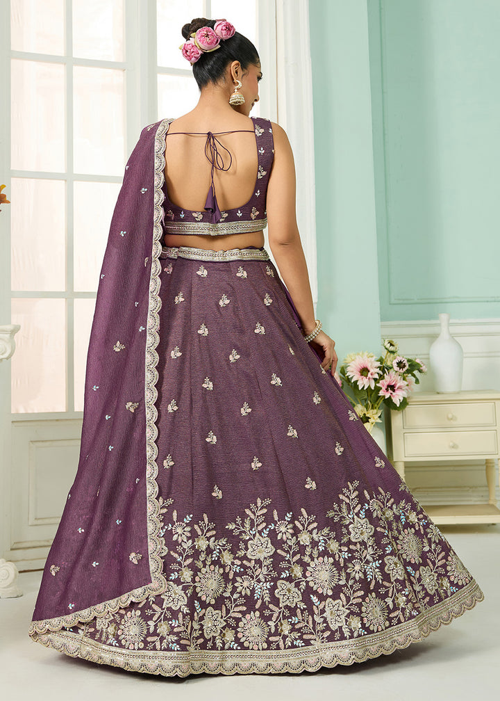 Buy Now Designer Purple Wedding Style Tissue Lehenga Choli Online in US, UK, Canada, France, Italy, Germany, Sweden, Denmark, Greece, UAE & Worldwide at Empress.
