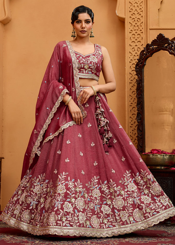 Buy Now Designer Rose Gold Wedding Style Tissue Lehenga Choli Online in US, UK, Canada, France, Italy, Germany, Sweden, Denmark, Greece & Worldwide at Empress.