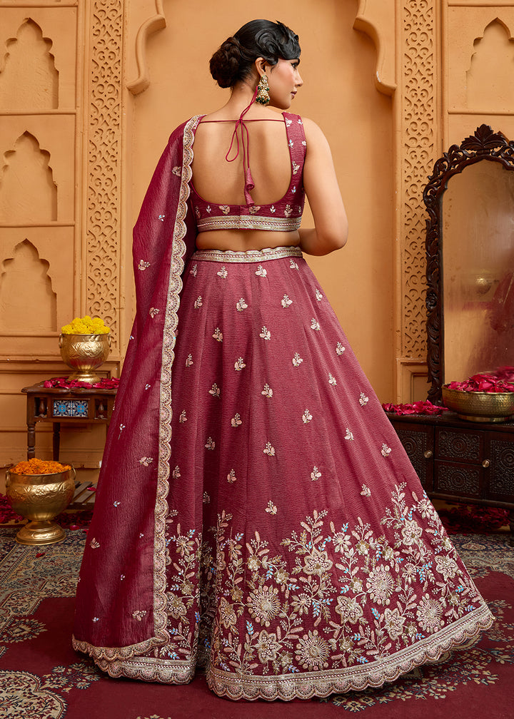 Buy Now Designer Rose Gold Wedding Style Tissue Lehenga Choli Online in US, UK, Canada, France, Italy, Germany, Sweden, Denmark, Greece & Worldwide at Empress.