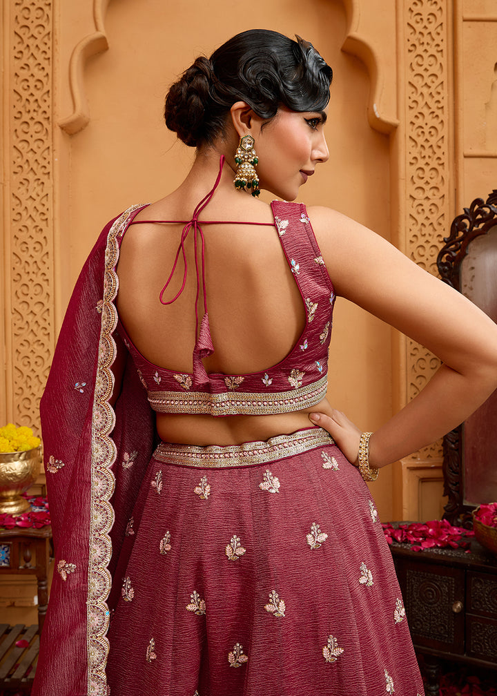 Buy Now Designer Rose Gold Wedding Style Tissue Lehenga Choli Online in US, UK, Canada, France, Italy, Germany, Sweden, Denmark, Greece & Worldwide at Empress.