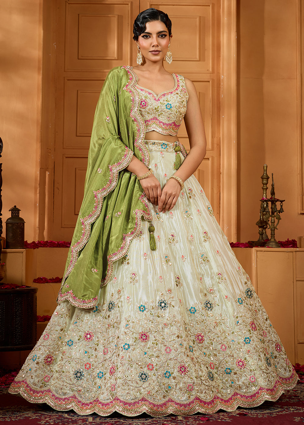 Buy Now Breathtaking Lime Green Wedding Designer Lehenga Choli Online in US, UK, Canada, France, Italy, Germany, Sweden, Denmark, Greece & Worldwide at Empress.