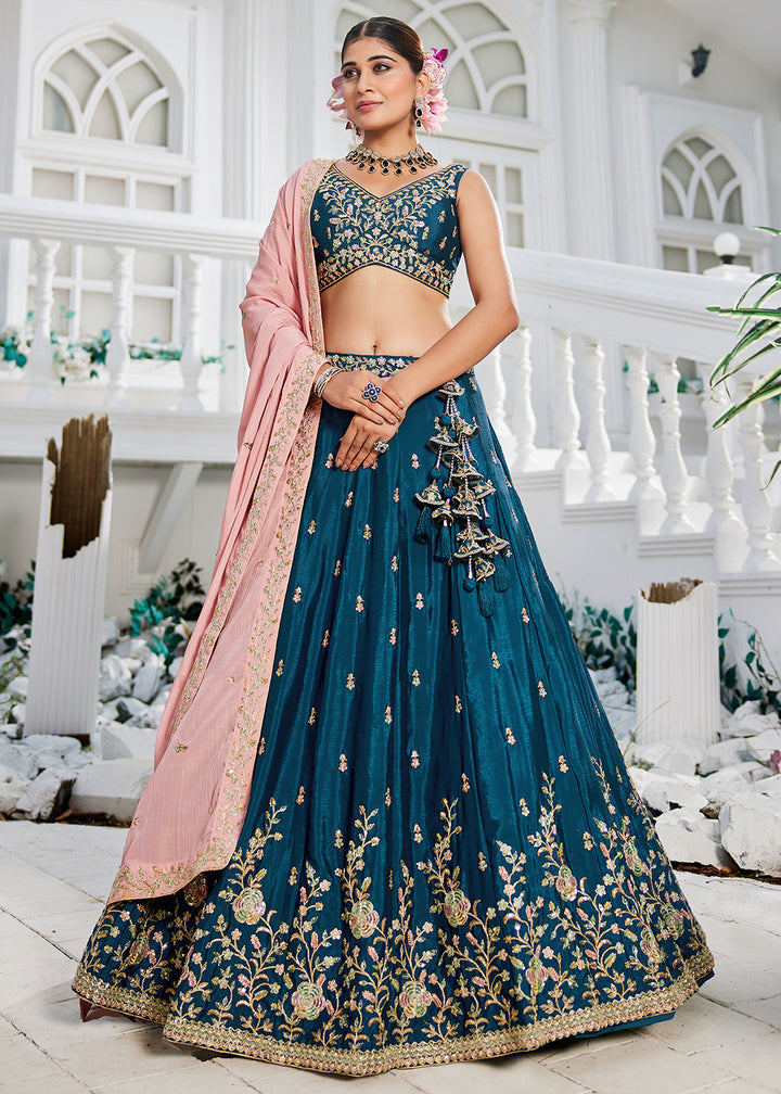 Buy Now Navy Blue Sequins & Cording Work Wedding Lehenga Choli Online in USA, UK, Canada, France, Italy, Germany, Australia, UAE & Worldwide at Empress Clothing