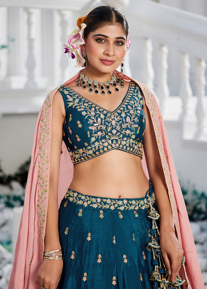 Buy Now Navy Blue Sequins & Cording Work Wedding Lehenga Choli Online in USA, UK, Canada, France, Italy, Germany, Australia, UAE & Worldwide at Empress Clothing