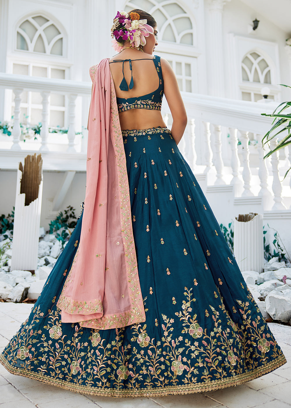 Buy Now Navy Blue Sequins & Cording Work Wedding Lehenga Choli Online in USA, UK, Canada, France, Italy, Germany, Australia, UAE & Worldwide at Empress Clothing