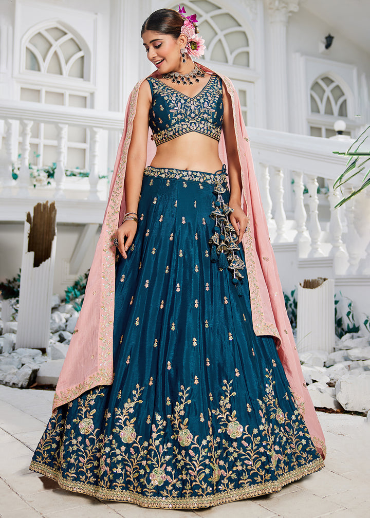 Buy Now Navy Blue Sequins & Cording Work Wedding Lehenga Choli Online in USA, UK, Canada, France, Italy, Germany, Australia, UAE & Worldwide at Empress Clothing