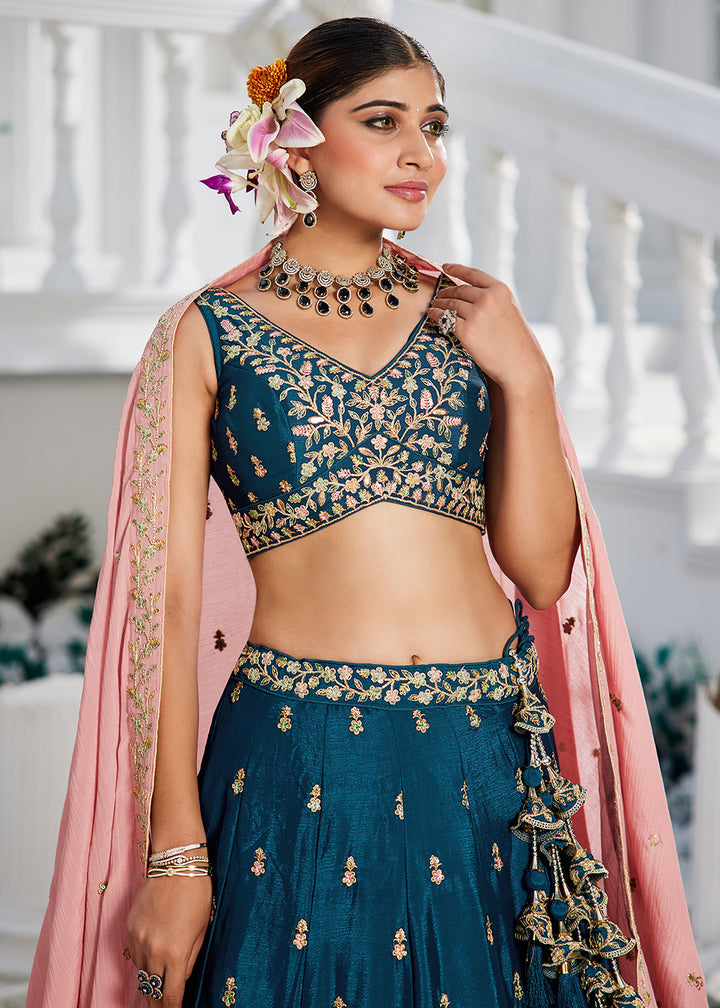 Buy Now Navy Blue Sequins & Cording Work Wedding Lehenga Choli Online in USA, UK, Canada, France, Italy, Germany, Australia, UAE & Worldwide at Empress Clothing