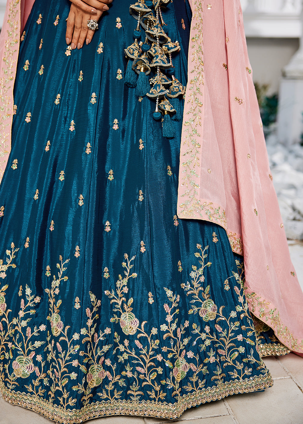Buy Now Navy Blue Sequins & Cording Work Wedding Lehenga Choli Online in USA, UK, Canada, France, Italy, Germany, Australia, UAE & Worldwide at Empress Clothing