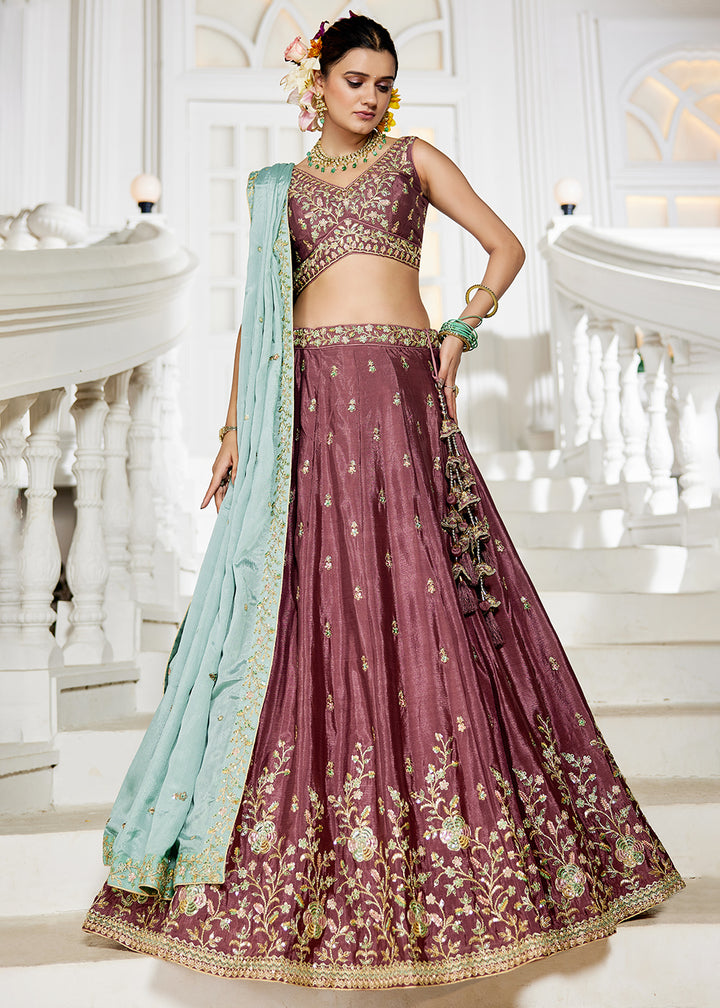 Buy Now Rose Gold Sequins & Cording Work Wedding Lehenga Choli Online in USA, UK, Canada, France, Italy, Germany, Australia & Worldwide at Empress Clothing.