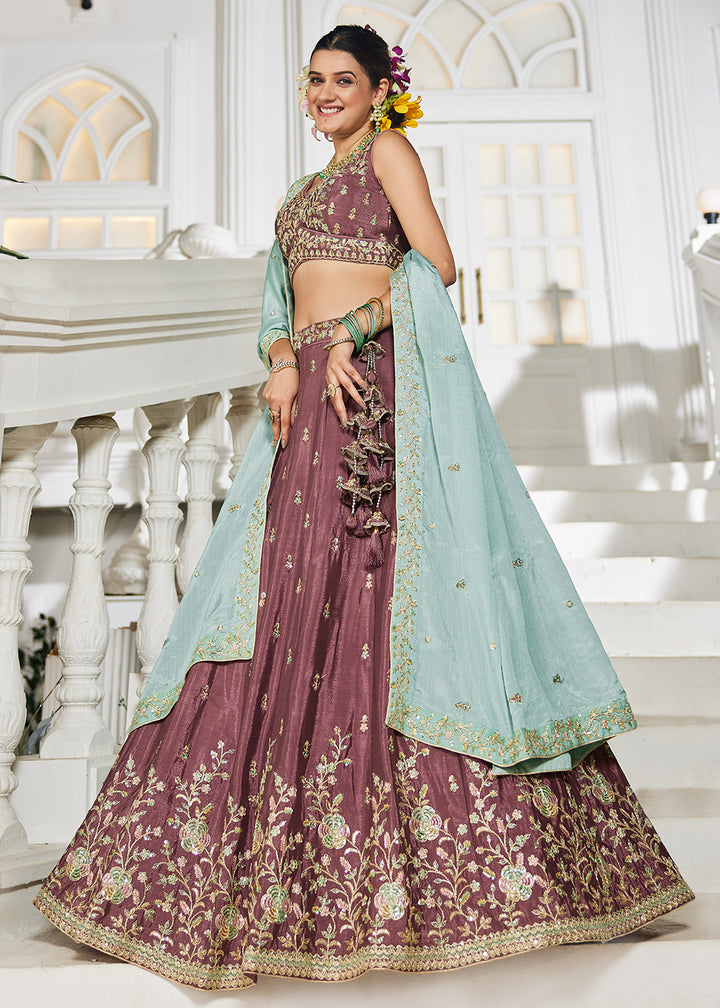 Buy Now Rose Gold Sequins & Cording Work Wedding Lehenga Choli Online in USA, UK, Canada, France, Italy, Germany, Australia & Worldwide at Empress Clothing.