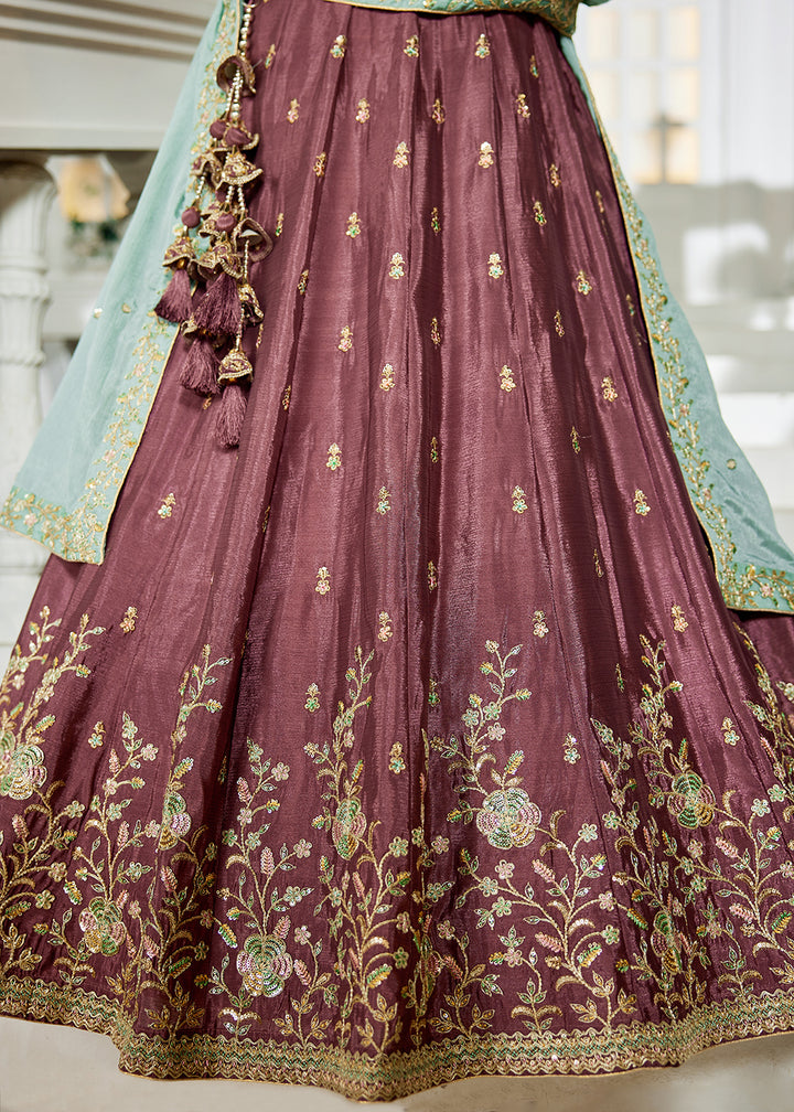 Buy Now Rose Gold Sequins & Cording Work Wedding Lehenga Choli Online in USA, UK, Canada, France, Italy, Germany, Australia & Worldwide at Empress Clothing.